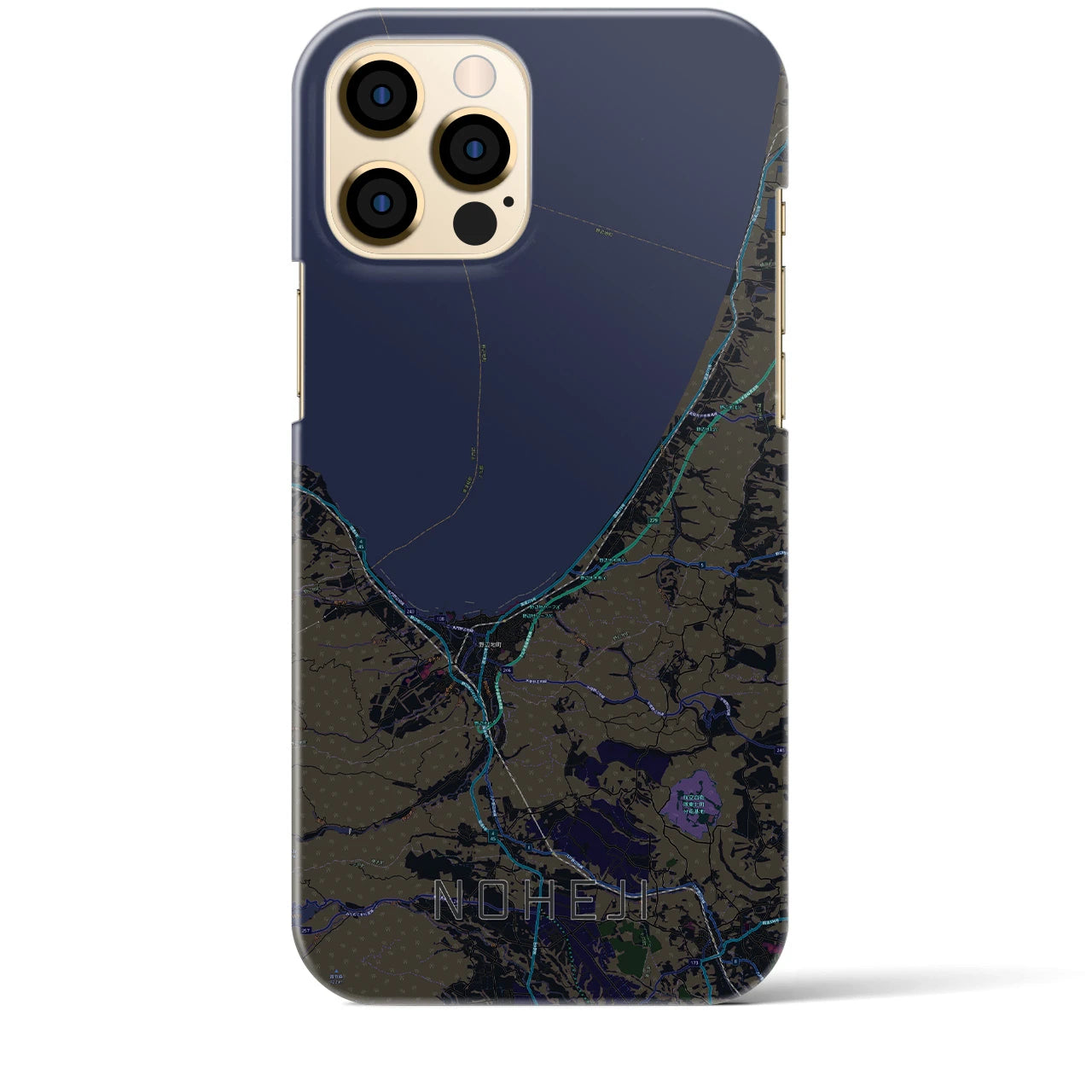 【野辺地】地図柄iPhoneケース（バックカバータイプ・ブラック）iPhone 12 Pro Max 用