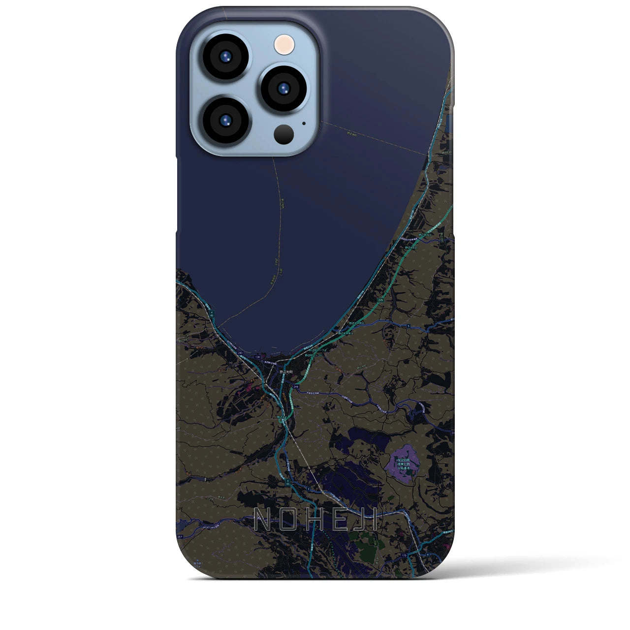 【野辺地】地図柄iPhoneケース（バックカバータイプ・ブラック）iPhone 13 Pro Max 用