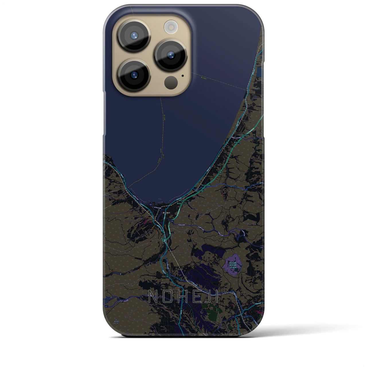【野辺地】地図柄iPhoneケース（バックカバータイプ・ブラック）iPhone 14 Pro Max 用