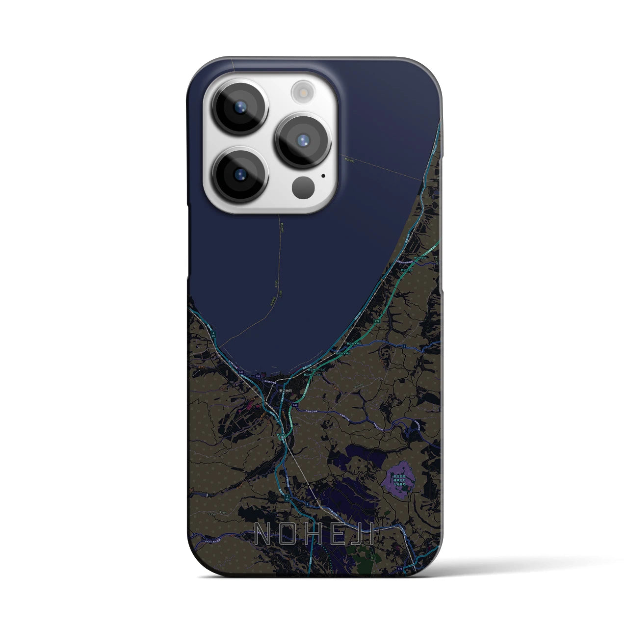 【野辺地】地図柄iPhoneケース（バックカバータイプ・ブラック）iPhone 14 Pro 用