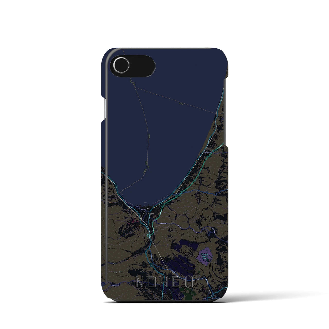 【野辺地】地図柄iPhoneケース（バックカバータイプ・ブラック）iPhone SE（第3 / 第2世代） / 8 / 7 / 6s / 6 用