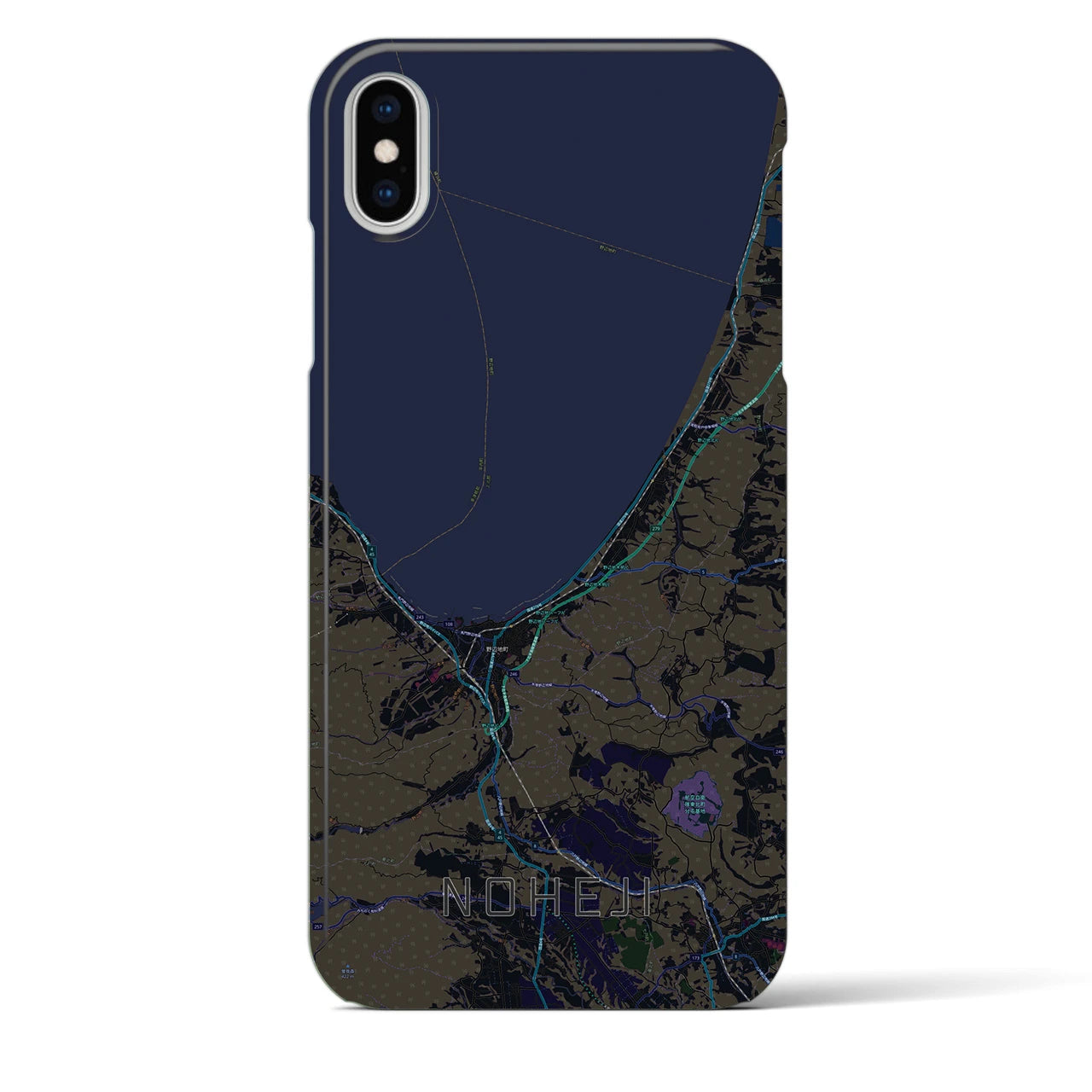 【野辺地】地図柄iPhoneケース（バックカバータイプ・ブラック）iPhone XS Max 用