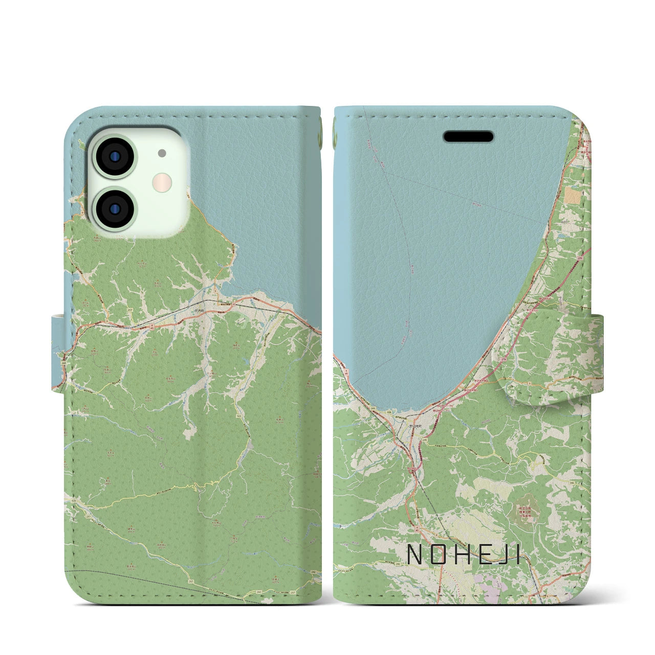 【野辺地】地図柄iPhoneケース（手帳両面タイプ・ナチュラル）iPhone 12 mini 用