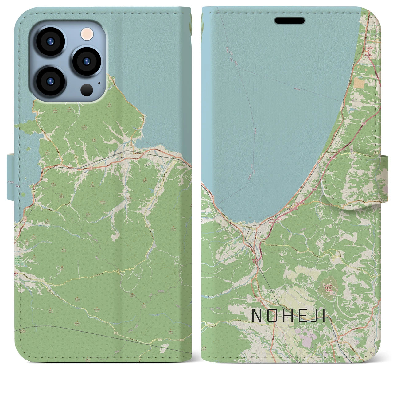 【野辺地】地図柄iPhoneケース（手帳両面タイプ・ナチュラル）iPhone 13 Pro Max 用