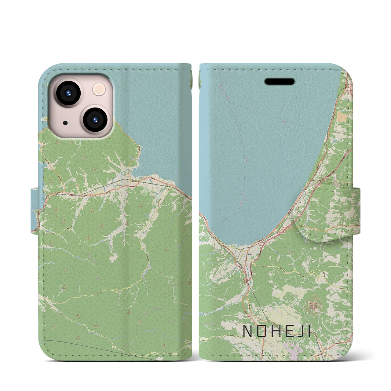 【野辺地】地図柄iPhoneケース（手帳両面タイプ・ナチュラル）iPhone 13 mini 用