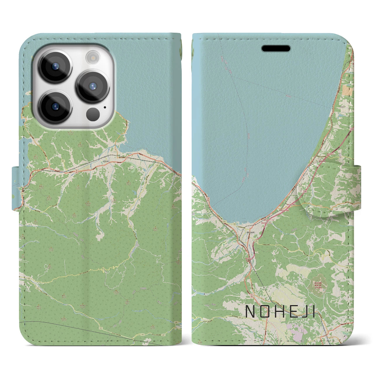 【野辺地】地図柄iPhoneケース（手帳両面タイプ・ナチュラル）iPhone 14 Pro 用