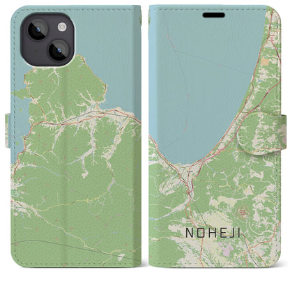 【野辺地（青森県）】地図柄iPhoneケース（手帳タイプ）ナチュラル・iPhone 14 Plus 用
