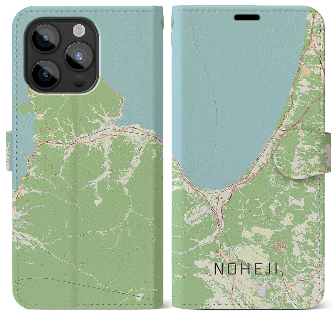 【野辺地】地図柄iPhoneケース（手帳両面タイプ・ナチュラル）iPhone 15 Pro Max 用