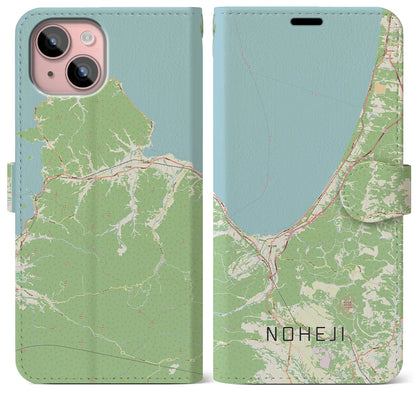 【野辺地（青森県）】地図柄iPhoneケース（手帳タイプ）ナチュラル・iPhone 15 Plus 用