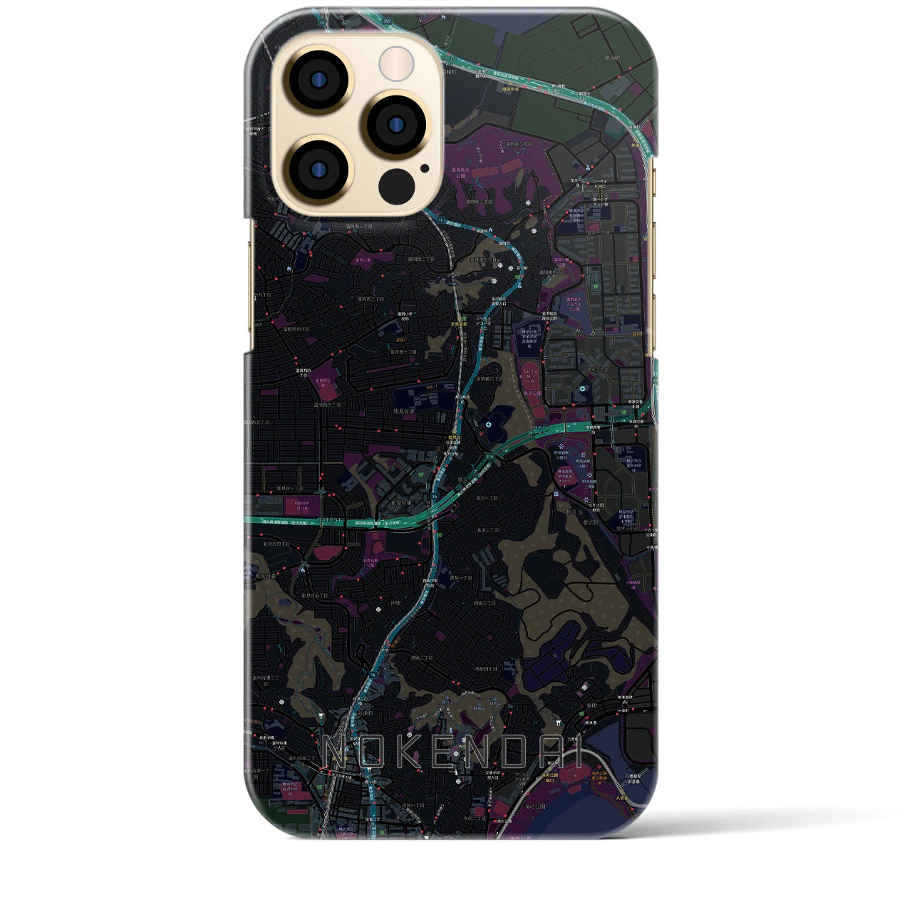【能見台】地図柄iPhoneケース（バックカバータイプ・ブラック）iPhone 12 Pro Max 用