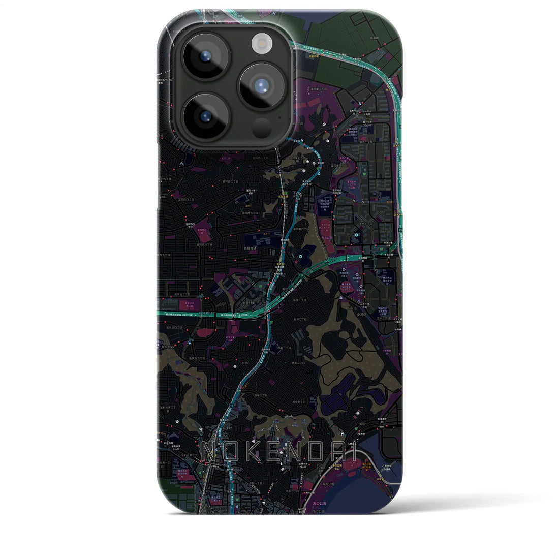 【能見台】地図柄iPhoneケース（バックカバータイプ・ブラック）iPhone 15 Pro Max 用