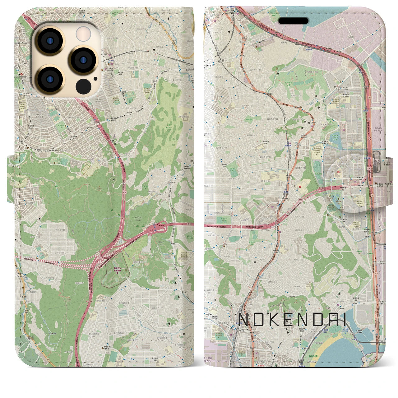 【能見台】地図柄iPhoneケース（手帳両面タイプ・ナチュラル）iPhone 12 Pro Max 用
