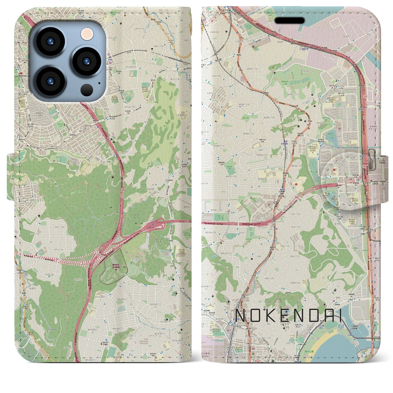 【能見台】地図柄iPhoneケース（手帳両面タイプ・ナチュラル）iPhone 13 Pro Max 用