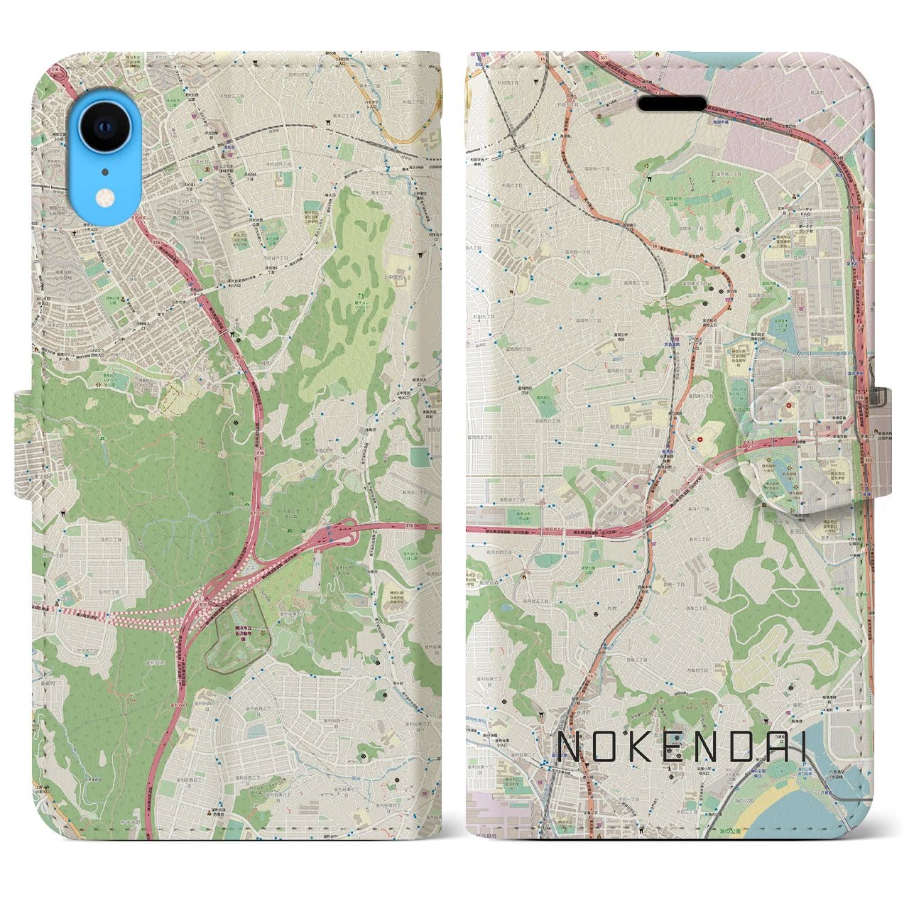 【能見台】地図柄iPhoneケース（手帳両面タイプ・ナチュラル）iPhone XR 用