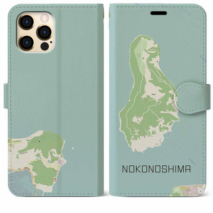 【能古島（福岡県）】地図柄iPhoneケース（手帳タイプ）ナチュラル・iPhone 12 Pro Max 用