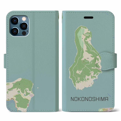 【能古島（福岡県）】地図柄iPhoneケース（手帳タイプ）ナチュラル・iPhone 12 / 12 Pro 用