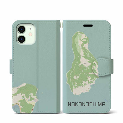 【能古島（福岡県）】地図柄iPhoneケース（手帳タイプ）ナチュラル・iPhone 12 mini 用