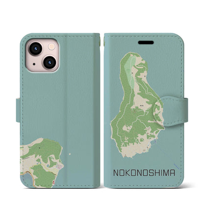 【能古島（福岡県）】地図柄iPhoneケース（手帳タイプ）ナチュラル・iPhone 13 mini 用