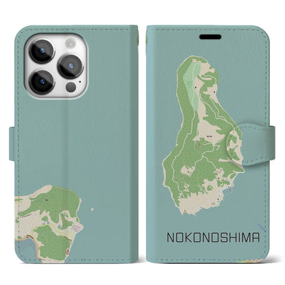 【能古島（福岡県）】地図柄iPhoneケース（手帳タイプ）ナチュラル・iPhone 14 Pro 用