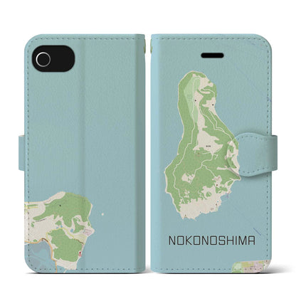 【能古島（福岡県）】地図柄iPhoneケース（手帳タイプ）ナチュラル・iPhone SE（第3 / 第2世代） / 8 / 7 / 6s / 6 用