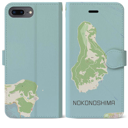 【能古島（福岡県）】地図柄iPhoneケース（手帳タイプ）ナチュラル・iPhone 8Plus /7Plus / 6sPlus / 6Plus 用