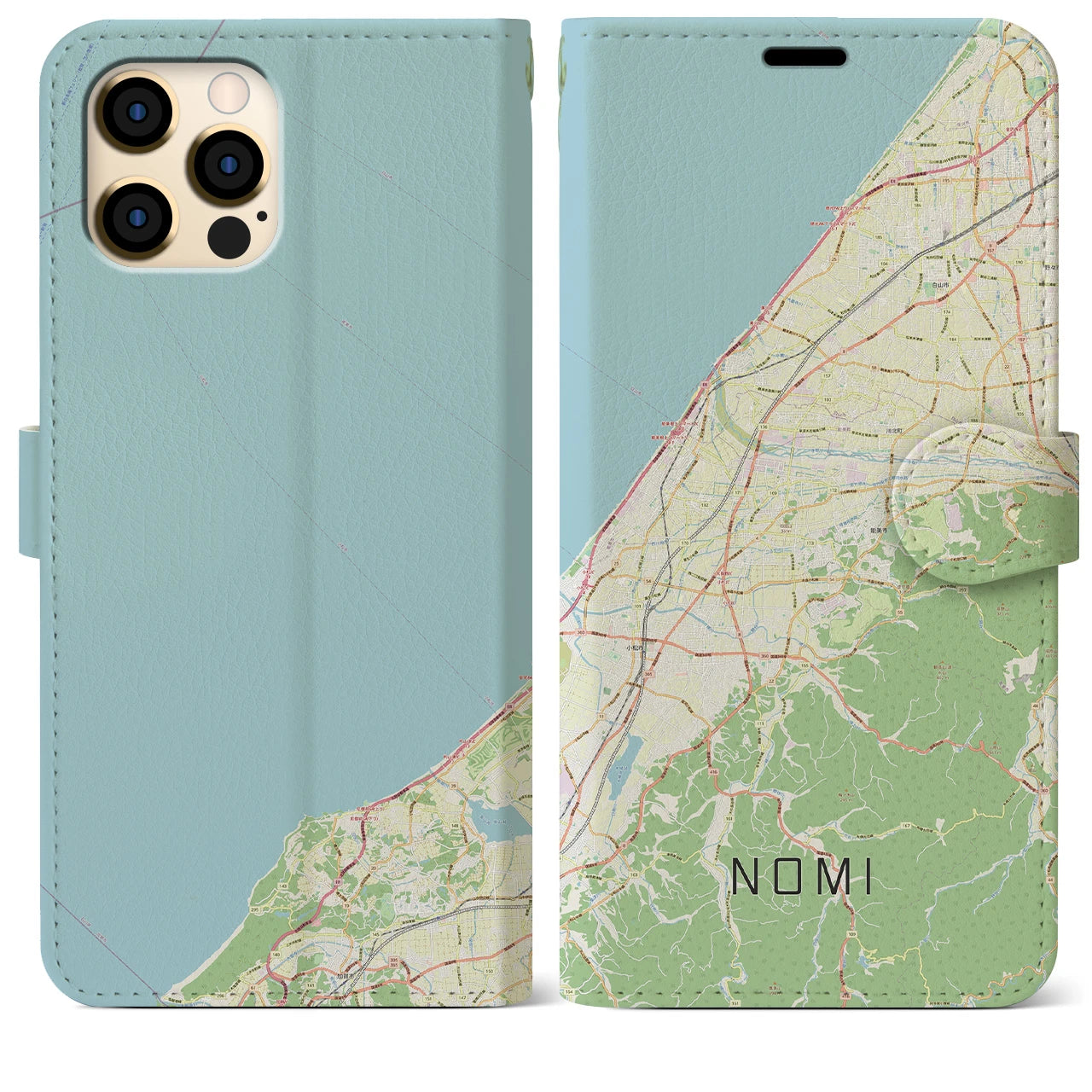 【能美（石川県）】地図柄iPhoneケース（手帳タイプ）ナチュラル・iPhone 12 Pro Max 用