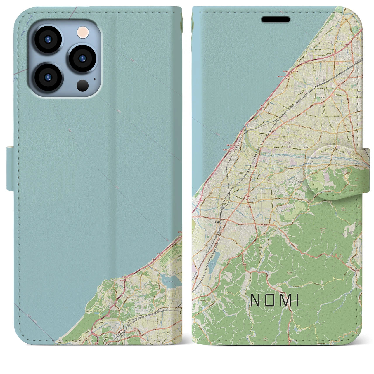 【能美（石川県）】地図柄iPhoneケース（手帳タイプ）ナチュラル・iPhone 13 Pro Max 用