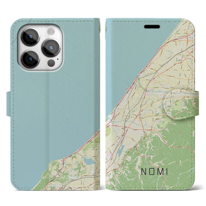 【能美（石川県）】地図柄iPhoneケース（手帳タイプ）ナチュラル・iPhone 14 Pro 用