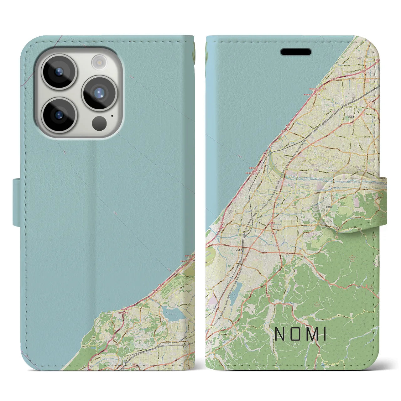 【能美（石川県）】地図柄iPhoneケース（手帳タイプ）ナチュラル・iPhone 15 Pro 用