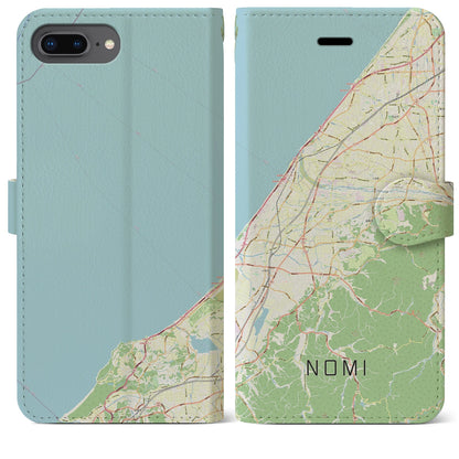 【能美（石川県）】地図柄iPhoneケース（手帳タイプ）ナチュラル・iPhone 8Plus /7Plus / 6sPlus / 6Plus 用