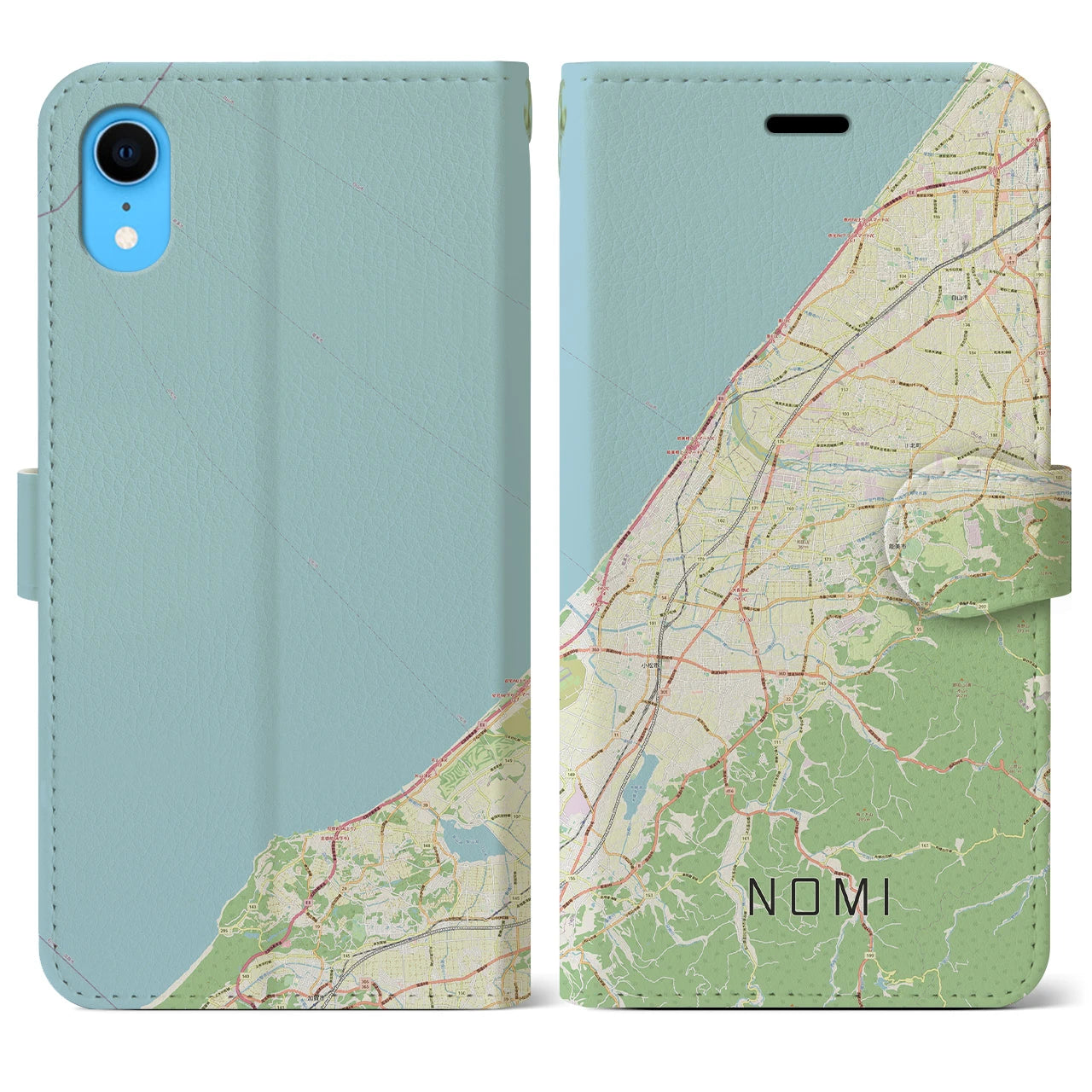 【能美】地図柄iPhoneケース（手帳両面タイプ・ナチュラル）iPhone XR 用