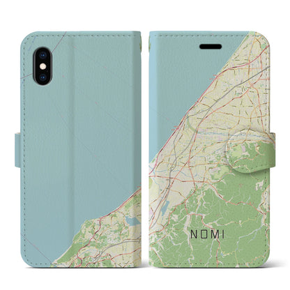 【能美（石川県）】地図柄iPhoneケース（手帳タイプ）ナチュラル・iPhone XS / X 用