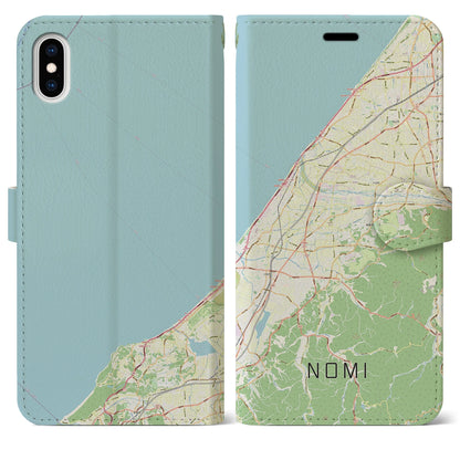 【能美（石川県）】地図柄iPhoneケース（手帳タイプ）ナチュラル・iPhone XS Max 用
