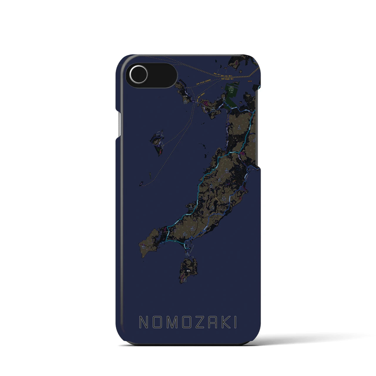 【野母崎】地図柄iPhoneケース（バックカバータイプ・ブラック）iPhone SE（第3 / 第2世代） / 8 / 7 / 6s / 6 用