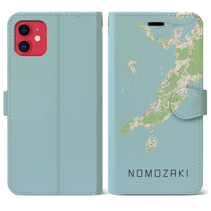【野母崎（長崎県）】地図柄iPhoneケース（手帳タイプ）ナチュラル・iPhone 11 用