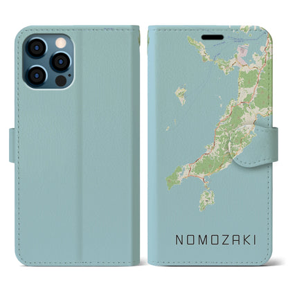 【野母崎（長崎県）】地図柄iPhoneケース（手帳タイプ）ナチュラル・iPhone 12 / 12 Pro 用