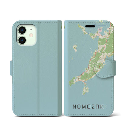 【野母崎（長崎県）】地図柄iPhoneケース（手帳タイプ）ナチュラル・iPhone 12 mini 用