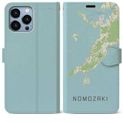【野母崎（長崎県）】地図柄iPhoneケース（手帳タイプ）ナチュラル・iPhone 13 Pro Max 用