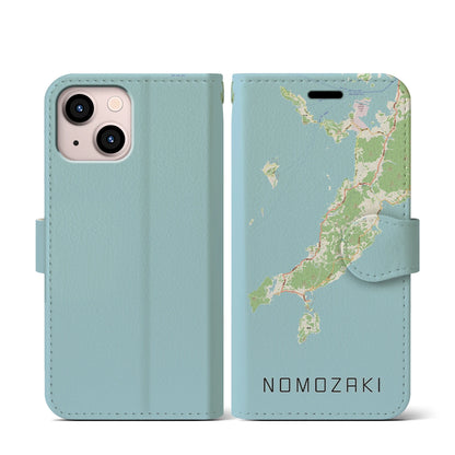 【野母崎（長崎県）】地図柄iPhoneケース（手帳タイプ）ナチュラル・iPhone 13 mini 用