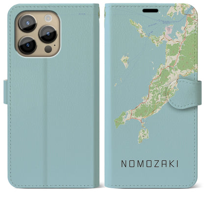【野母崎（長崎県）】地図柄iPhoneケース（手帳タイプ）ナチュラル・iPhone 14 Pro Max 用