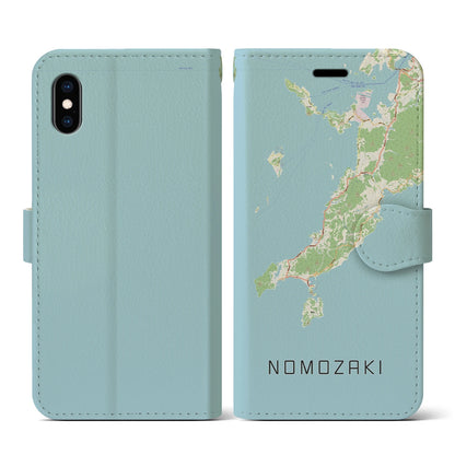 【野母崎（長崎県）】地図柄iPhoneケース（手帳タイプ）ナチュラル・iPhone XS / X 用