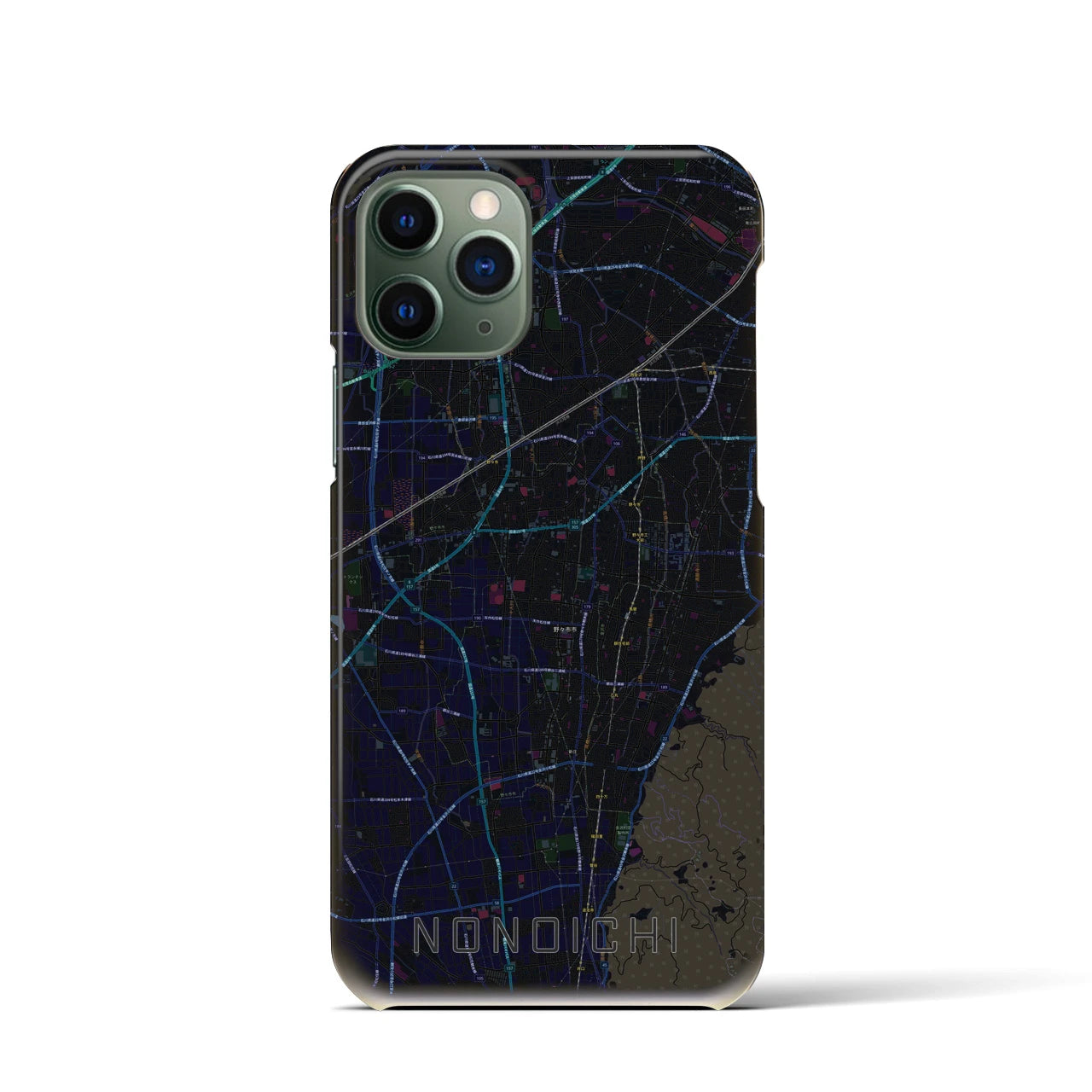 【野々市】地図柄iPhoneケース（バックカバータイプ・ブラック）iPhone 11 Pro 用