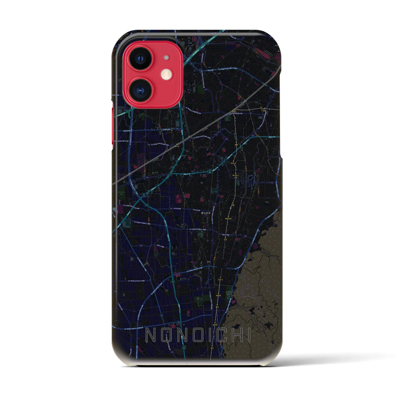【野々市】地図柄iPhoneケース（バックカバータイプ・ブラック）iPhone 11 用