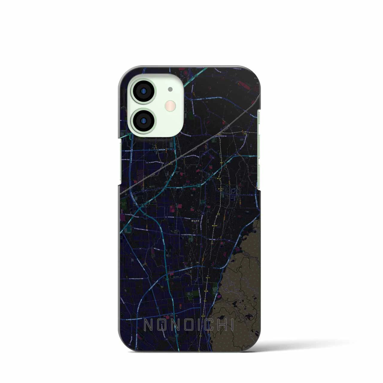 【野々市】地図柄iPhoneケース（バックカバータイプ・ブラック）iPhone 12 mini 用