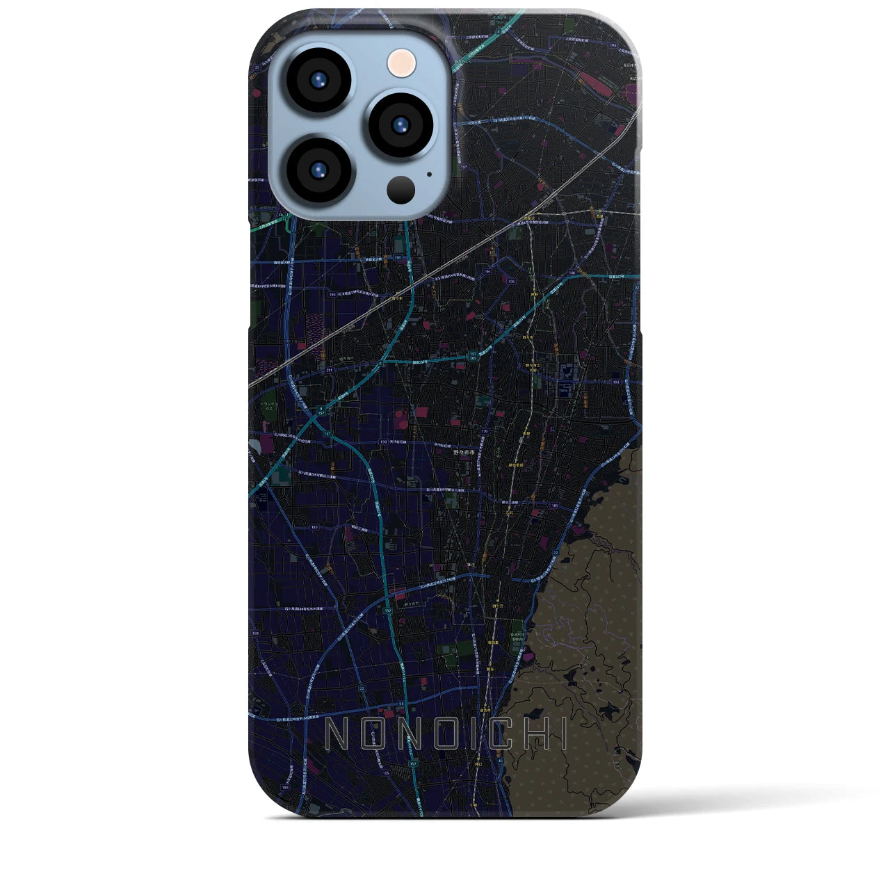 【野々市】地図柄iPhoneケース（バックカバータイプ・ブラック）iPhone 13 Pro Max 用