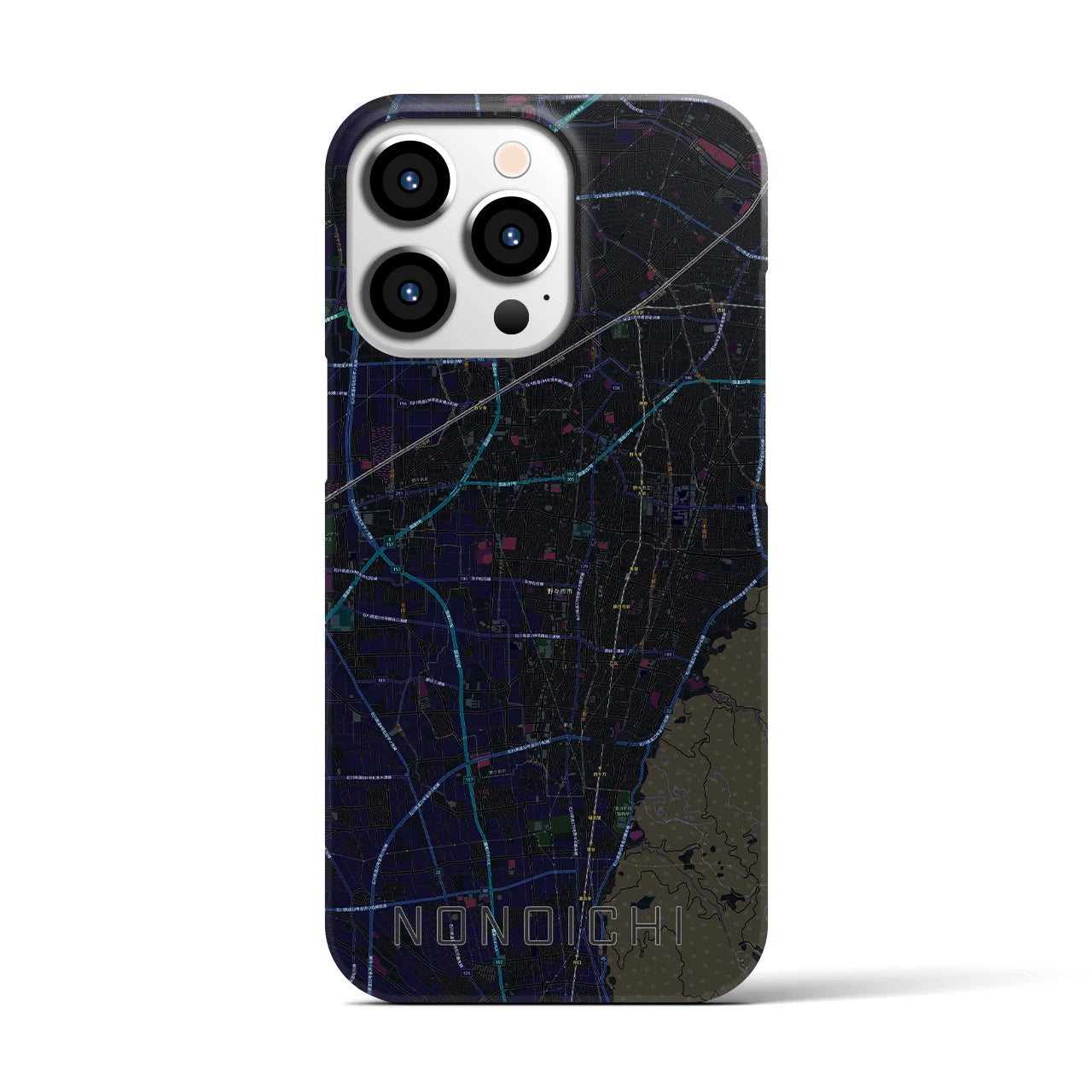 【野々市】地図柄iPhoneケース（バックカバータイプ・ブラック）iPhone 13 Pro 用