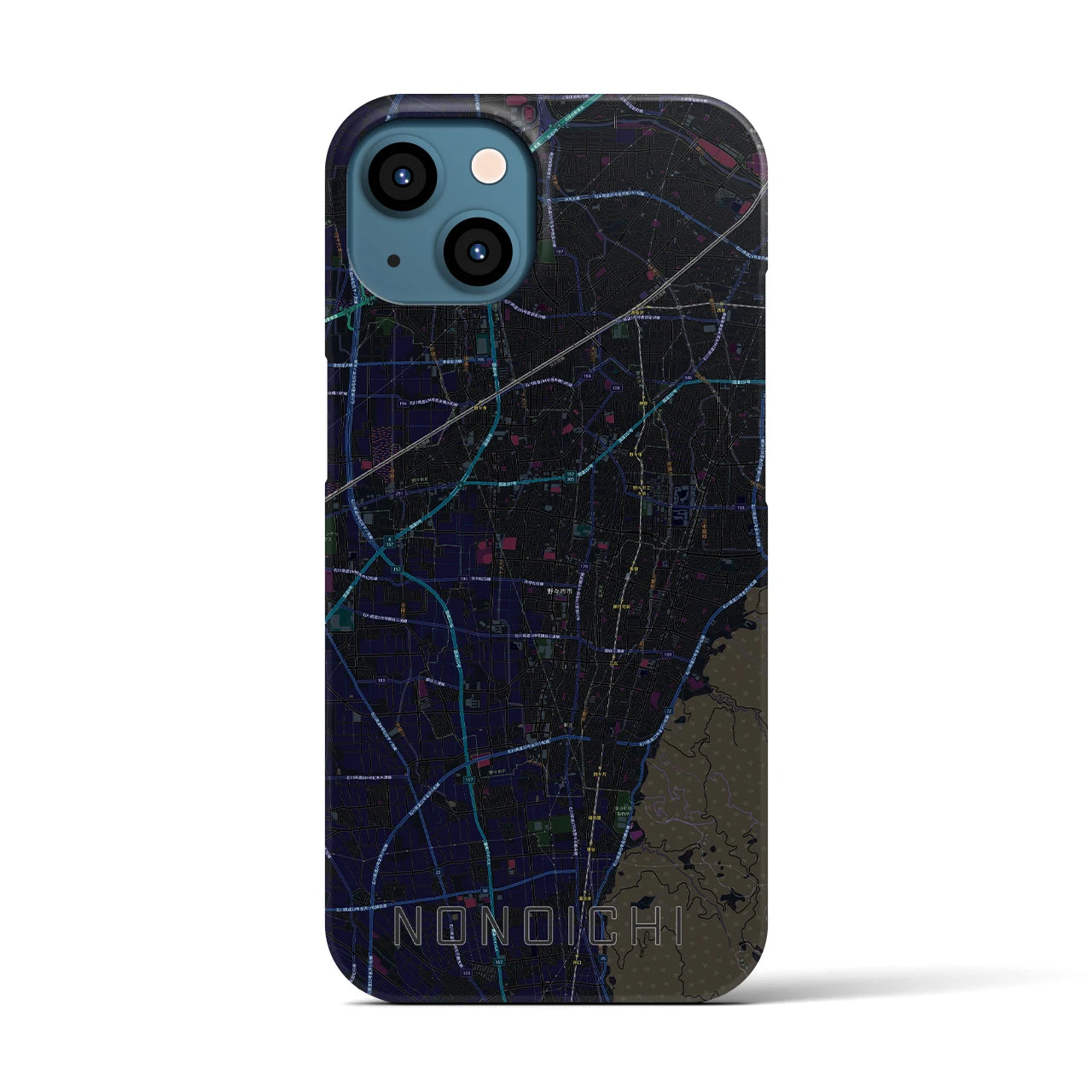 【野々市】地図柄iPhoneケース（バックカバータイプ・ブラック）iPhone 13 用