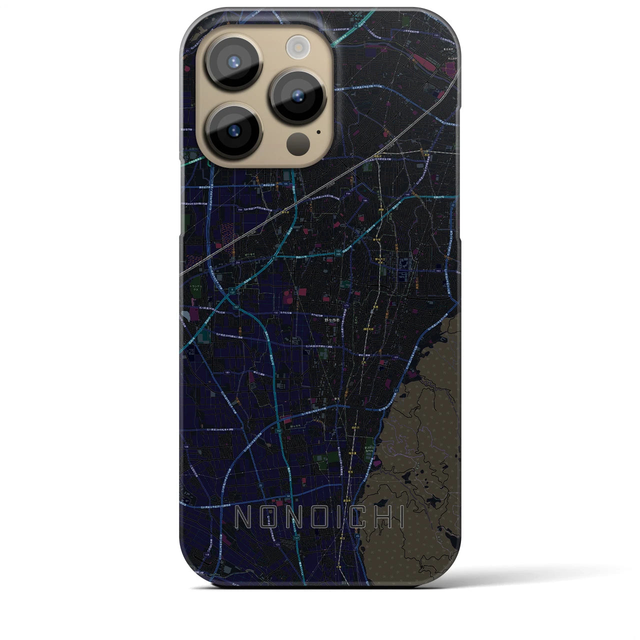【野々市】地図柄iPhoneケース（バックカバータイプ・ブラック）iPhone 14 Pro Max 用