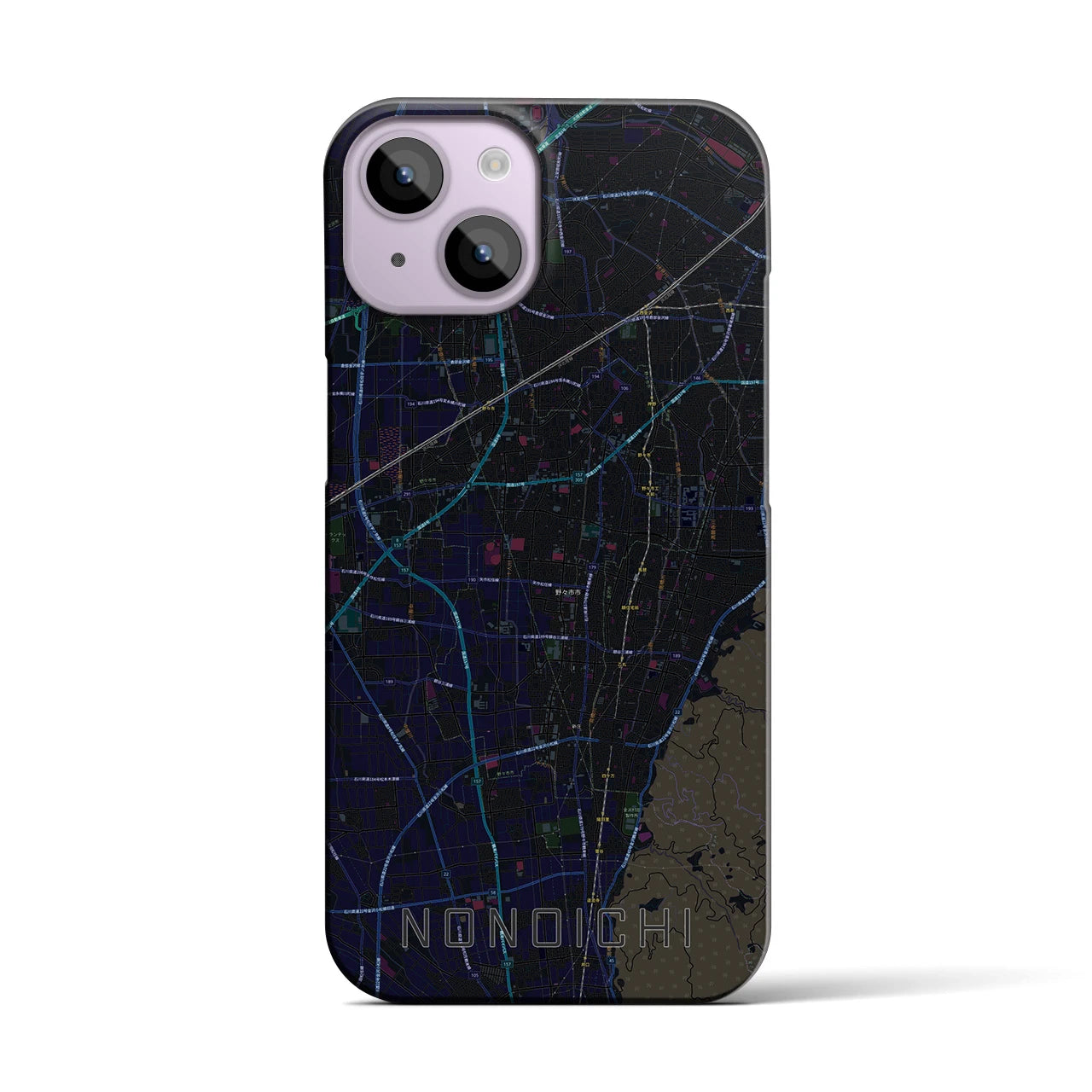 【野々市】地図柄iPhoneケース（バックカバータイプ・ブラック）iPhone 14 用