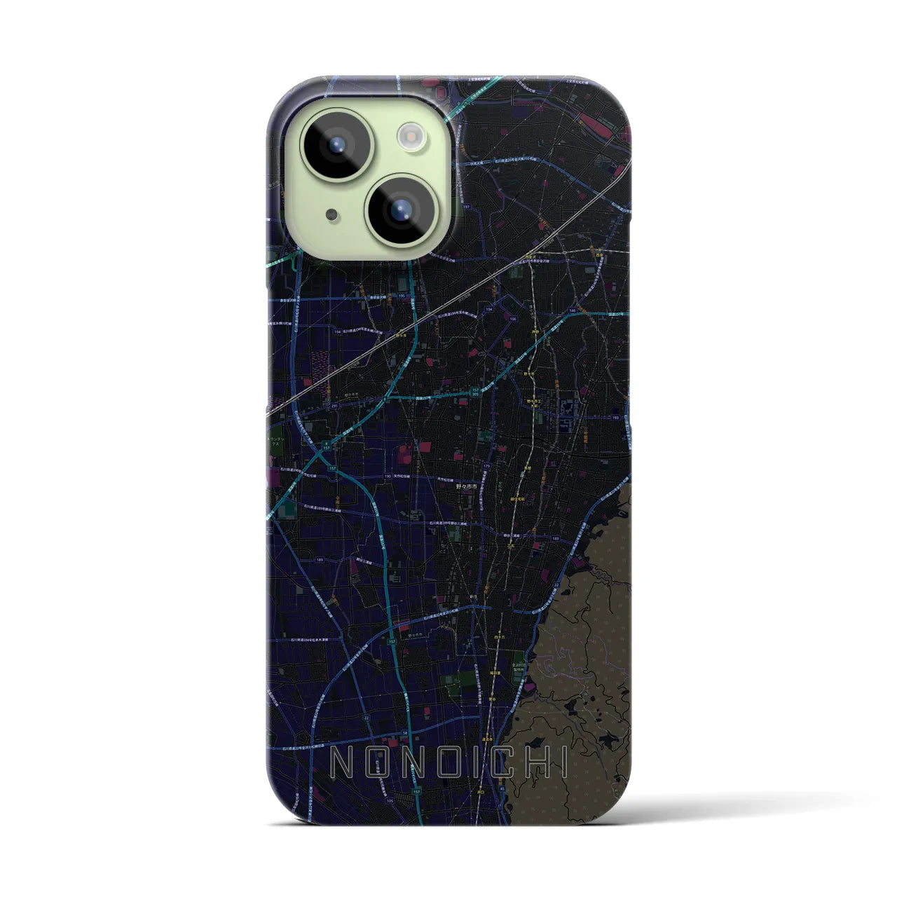 【野々市】地図柄iPhoneケース（バックカバータイプ・ブラック）iPhone 15 用